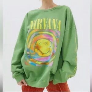 Urban Outfitters Nirvana Green Smiley Face Crewneck Long Sleeve sweatshirt
